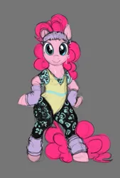 Size: 547x807 | Tagged: safe, artist:misstwipietwins, derpibooru import, pinkie pie, earth pony, pony, 80s, bipedal, clothes, fitness, headband, image, leg warmers, leotard, looking at you, png, sketch, smiling, solo, sweat