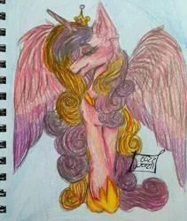 Size: 720x854 | Tagged: safe, artist:woizii, derpibooru import, princess cadance, alicorn, pony, eyes closed, female, hoof shoes, image, jpeg, mare, signature, smiling, solo, spread wings, traditional art, wings