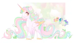 Size: 4061x2308 | Tagged: safe, artist:whohwo, derpibooru import, fluttershy, princess celestia, alicorn, pegasus, pony, female, fusion, image, male, mare, png, raised hoof, smiling, stallion, unshorn fetlocks