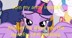 Size: 892x475 | Tagged: suggestive, derpibooru import, edit, edited screencap, screencap, princess celestia, princess luna, twilight sparkle, twilight sparkle (alicorn), alicorn, pony, derpibooru, magical mystery cure, bedroom eyes, caption, image, image macro, meta, png, text