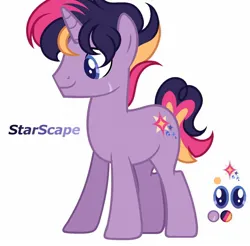 Size: 1664x1640 | Tagged: safe, artist:dustyygrey, artist:pegasski, derpibooru import, oc, oc:starscape, unofficial characters only, pony, unicorn, base used, cutie mark, horn, image, jpeg, magical lesbian spawn, male, offspring, parent:pinkie pie, parent:twilight sparkle, parents:twinkie, reference sheet, scar, simple background, solo, stallion, unicorn oc, white background