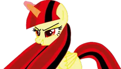 Size: 661x377 | Tagged: safe, artist:ncolque, derpibooru import, oc, oc:princess darkfall, alicorn, pony, evil counterpart, evil grin, grin, image, png, red eyes, red magic, smiling