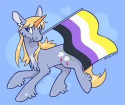 Size: 1494x1253 | Tagged: safe, artist:beyhr, derpibooru import, oc, oc:holy steel, unofficial characters only, unicorn, image, jpeg, nonbinary pride flag, pride, pride flag