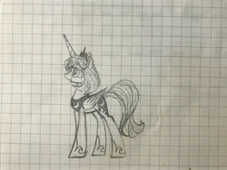 Size: 4032x3024 | Tagged: safe, artist:lunadorable, derpibooru import, princess luna, alicorn, pony, graph paper, image, jpeg, monochrome, s1 luna, sketch, solo, traditional art