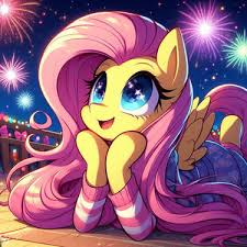 Size: 225x225 | Tagged: safe, ai content, artist:rainbowsonicart, derpibooru import, machine learning generated, fluttershy, anthro, happy new year 2024, image, jpeg, solo