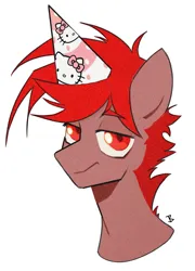 Size: 1377x1908 | Tagged: artist needed, safe, derpibooru import, oc, oc:hardy, alicorn, pony, bust, hat, image, male, party hat, png, stallion