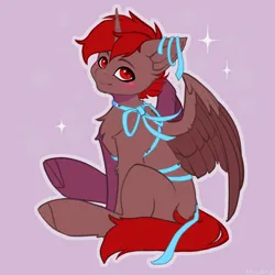 Size: 2000x2000 | Tagged: safe, artist:villjulie, derpibooru import, oc, oc:hardy, alicorn, pony, image, male, png, ribbon, side view, sitting, solo, spread wings, stallion, wings