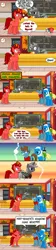 Size: 1024x4586 | Tagged: safe, artist:jasperpie, derpibooru import, oc, oc:finn the pony, oc:jasper pie, oc:night mist, oc:thespio, clock, clothes, comic, fez, hat, image, jpeg, manehattan, pie's pizzeria (manehattan), sword, vest, weapon