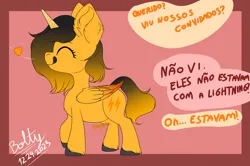 Size: 7662x5080 | Tagged: safe, artist:lightning bolty, derpibooru import, oc, oc:lightning bolty, alicorn, pony, alicorn oc, belly, belly noises, brazilian portuguese, chest fluff, dated, dialogue, digestion, eyes closed, female, filly, filly pred, floating heart, foal, gradient mane, gradient tail, happy face, heart, horn, image, licking, licking lips, png, portuguese, signature, skull and crossbones, stuffed, tail, tongue out, translation, unknown prey, unshorn fetlocks, vore, walking, wings