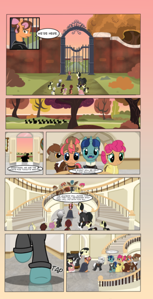 Size: 2996x5860 | Tagged: safe, artist:mr100dragon100, derpibooru import, oc, oc:elizabeth, oc:thomas the wolfpony, bat pony, pegasus, pony, wolf, wolf pony, comic:throne of dracula the secret world, adam (frankenstein monster), dark forest au's dr. jekyll and mr. hyde, dark forest au's dracula, dark forest au's matthew, dark forest au's phantom of the opera (erik), elderly, female, gate, image, male, mansion, mare, outdoors, png, staircase, stallion, witch