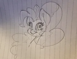 Size: 2048x1572 | Tagged: safe, artist:leadhooves, derpibooru import, pinkie pie, earth pony, pony, bust, female, image, jpeg, lined paper, looking at you, mare, pencil drawing, smiling, smiling at you, solo, traditional art