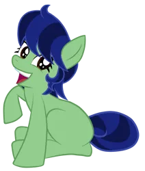 Size: 3300x3900 | Tagged: safe, artist:gabosor, derpibooru import, oc, oc:gabosor, unofficial characters only, pony, unicorn, derpibooru community collaboration, 2024 community collab, big eyes, big smile, blank flank, blue mane, derpibooru exclusive, digital art, female, full body, green coat, high res, image, long tail, looking at you, mare, meta, open mouth, png, ponysona, posing for photo, raised hoof, raised leg, show accurate, simple background, sitting, smiling, smiling at you, solo, tail, teeth, transparent background, vector, wingding eyes