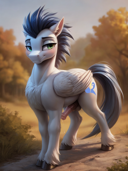 Size: 768x1024 | Tagged: explicit, ai content, derpibooru import, editor:*rainbow dash*, machine learning generated, stable diffusion, soarin', casual nudity, erection, hooves, horsecock, image, male, nudity, penis, png, prompter:elkcip, solo, solo male
