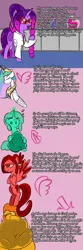 Size: 1000x3000 | Tagged: suggestive, artist:bestponies, derpibooru import, princess celestia, oc, oc:red drop, oc:violet drop, alicorn, goo, goo pony, monster pony, original species, pegasus, pony, unicorn, angry, belly, big belly, clothes, dialogue, eyes closed, female, glasses, huge belly, image, impossibly large belly, jewelry, jpeg, large belly, magic, mare, mare pred, open mouth, open smile, potion, smiling, struggling, unknown prey, vore