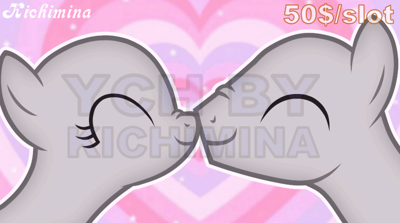 Size: 872x486 | Tagged: safe, artist:kichimina, derpibooru import, pony, advertisement, animated, colored, commission, couple, cute, eyelashes, eyes closed, female, g4, gif, heart, image, loop, male, mare, nose wrinkle, perfect loop, shiping, show accurate, signature, simple background, smiling, stallion, vector, watermark, ych animation, your character here