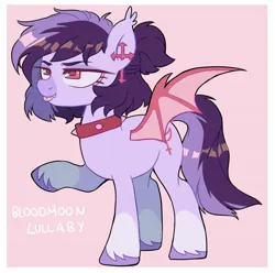 Size: 1628x1614 | Tagged: safe, artist:cheekipone, ponerpics import, oc, oc:bloodmoon lullaby, unofficial characters only, bat pony, pony, :p, base used, bat pony oc, bat wings, collar, cross, ear piercing, earring, fangs, female, image, jewelry, jpeg, mare, piercing, raised hoof, simple background, solo, spiked collar, spread wings, tongue out, unshorn fetlocks, wings