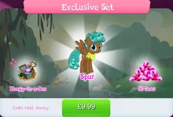 Size: 1268x857 | Tagged: safe, derpibooru import, official, bloofy, spur, pegasus, pony, apple, ball, bundle, bush, costs real money, english, female, food, freckles, g4, gameloft, gem, image, jpeg, mare, mobile game, my little pony: magic princess, neckerchief, numbers, sale, solo, solo focus, spread wings, text, wings