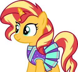 Size: 2200x2042 | Tagged: safe, anonymous artist, derpibooru import, sunset shimmer, pony, unicorn, cheerleader, cheerleader outfit, clothes, female, image, png, simple background, smiling, solo, transparent background, vector