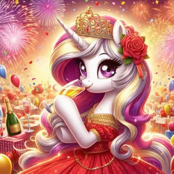 Size: 1024x1024 | Tagged: safe, ai content, derpibooru import, machine learning generated, prompter:princesslady94two, princess cadance, happy new year, happy new year 2024, holiday, image, jpeg