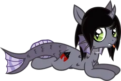 Size: 1434x956 | Tagged: safe, artist:lightningbolt, derpibooru import, oc, ponified, ponified:kellin quinn, half-siren, hybrid, pony, .svg available, curved horn, derpibooru exclusive, eyeliner, fangs, fins, fish tail, happy, horn, image, jewelry, looking at you, makeup, male, necklace, png, scales, show accurate, simple background, sleeping with sirens, slit pupils, smiling, solo, tail, tongue out, transparent background, vector