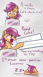 Size: 1280x2306 | Tagged: safe, derpibooru import, nurse redheart, scootaloo, pony, computer, image, laptop computer, older, onomatopoeia, png, sleeping, solo, sound effects, tumblr:ask-adultscootaloo, zzz