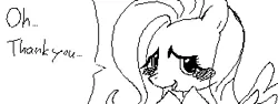 Size: 320x120 | Tagged: safe, artist:kaikidqx, derpibooru import, fluttershy, pegasus, pony, black and white, blushing, dialogue, empty eyes, female, grayscale, image, mare, miiverse, monochrome, name, no nose, oekaki, open mouth, open smile, png, smiling, solo, speech bubble, talking, talking to viewer