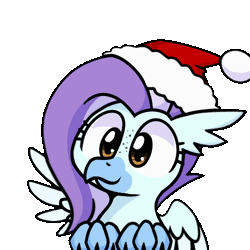 Size: 500x500 | Tagged: safe, artist:sugar morning, derpibooru import, oc, oc:ocean breeze (savygriffs), classical hippogriff, hippogriff, christmas, commission, cute, floppy ears, gif, hat, hippogriff oc, holiday, image, oceanbetes, santa hat, solo, your character here