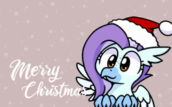Size: 800x500 | Tagged: safe, artist:sugar morning, derpibooru import, oc, oc:ocean breeze (savygriffs), classical hippogriff, hippogriff, christmas, floppy ears, gif, hat, hippogriff oc, holiday, image, merry christmas, oceanbetes, santa hat, simple background, solo, text