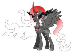 Size: 2477x1831 | Tagged: safe, derpibooru import, rabia, alicorn, pony, umbrum, alicorn amulet, armor, crown, empress, ethereal mane, ethereal tail, evil, evil grin, eyebrows, eyelashes, eyes open, fangs, female, g4, grin, high res, hoof shoes, horn, image, jewelry, mare, open mouth, png, regalia, simple background, slit pupils, smiling, solo, spread wings, standing, tail, teeth, transparent background, wings, xk-class end-of-the-world scenario