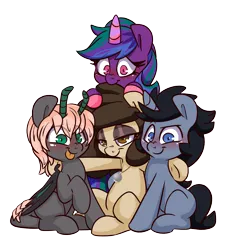 Size: 1892x2020 | Tagged: safe, artist:lou, derpibooru import, oc, oc:amethyst, oc:louvely, oc:maverick shadowclaw, oc:trent, derpibooru community collaboration, 2024 community collab, image, png