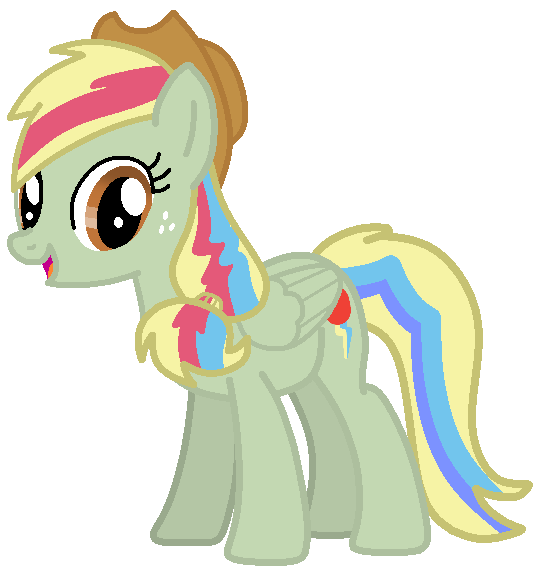 Size: 539x572 | Tagged: safe, derpibooru import, oc, oc:zap-apple jam, unofficial characters only, pegasus, pony, applejack's hat, cowboy hat, female, freckles, fusion, fusion:applejack, fusion:rainbow dash, hat, image, looking at you, mare, multicolored hair, png, rainbow hair, simple background, smiling, transparent background, wings
