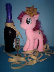 Size: 3120x4160 | Tagged: safe, derpibooru import, photographer:hollyn, pinkie pie, bottle, glass, happy new year, happy new year 2024, holiday, image, jpeg, new year, new year 2024, photo, plushie