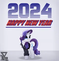 Size: 2900x3000 | Tagged: safe, derpibooru import, rarity, pony, unicorn, 2024, clothes, happy new year, happy new year 2024, holiday, image, jacket, leather, leather jacket, png, simple background, white background