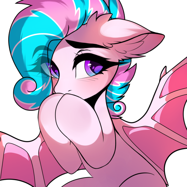 Size: 2516x2512 | Tagged: artist needed, source needed, safe, derpibooru import, oc, oc:sweetie swirl, unofficial characters only, bat pony, pony, bat pony oc, bat wings, blushing, ear fluff, eye clipping through hair, eyebrows, eyebrows visible through hair, eyelashes, femboy, hair over one eye, image, male, multicolored hair, png, simple background, solo, transparent background, wings