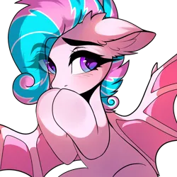 Size: 2516x2512 | Tagged: artist needed, source needed, safe, derpibooru import, oc, oc:sweetie swirl, unofficial characters only, bat pony, pony, bat pony oc, bat wings, blushing, ear fluff, eye clipping through hair, eyebrows, eyebrows visible through hair, eyelashes, femboy, hair over one eye, image, male, multicolored hair, png, simple background, solo, transparent background, wings