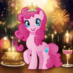 Size: 2048x2048 | Tagged: safe, derpibooru import, machine learning generated, prompter:princessoflovepinkyt, pinkie pie, alternate cutie mark, cake, champagne glass, fireworks, food, happy new year, holiday, image, jpeg, new year