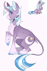Size: 761x1132 | Tagged: safe, artist:lauren faust, artist:wanderingpegasus, derpibooru import, twilight sparkle, twilight twinkle, pony, unicorn, blue eyes, cloven hooves, coat markings, colored hooves, colored pinnae, curved horn, facial markings, female, freckles, gradient horn, gradient legs, grin, hoof heart, horn, image, leonine tail, mare, pale belly, png, production art, raised hoof, simple background, sitting, smiling, snip (coat marking), solo, tail, unicorn twilight, white background