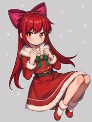 Size: 1500x2000 | Tagged: safe, ai content, derpibooru import, machine learning assisted, machine learning generated, apple bloom, human, belt, blushing, christmas, clothes, costume, holiday, humanized, image, looking at you, png, santa costume, simple background, smiling, smiling at you, snow, snowflake, solo
