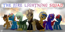 Size: 3000x1500 | Tagged: safe, artist:gregory-the-griffon, derpibooru import, oc, oc:ej, oc:firey ratchet, oc:flare spark, oc:gregory griffin, oc:shield wing, oc:stephen (stephen-fisher), oc:train track, unofficial characters only, alicorn, gryphon, pegasus, unicorn, alicorn oc, friends, g4, griffon oc, horn, image, pegasus oc, png, the fire lightning squad, unicorn oc, wings