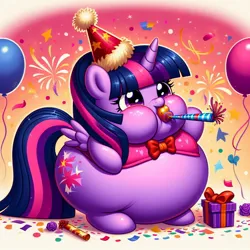 Size: 1024x1024 | Tagged: safe, ai content, derpibooru import, machine learning generated, prompter:inflationvideotv, twilight sparkle, fat, happy new year, holiday, image, jpeg, new year, twilard sparkle