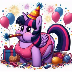 Size: 1024x1024 | Tagged: safe, ai content, derpibooru import, machine learning generated, prompter:inflationvideotv, twilight sparkle, fat, happy new year, holiday, image, jpeg, new year, twilard sparkle