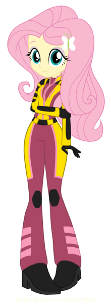 Size: 1214x3312 | Tagged: safe, artist:pyrus-leonidas, color edit, derpibooru import, edit, fluttershy, equestria girls, clothes, colored, g4, image, looking at you, png, simple background, smiling, solo, spacesuit, standing, transparent background, ultra galaxy mega monster battle, uniform
