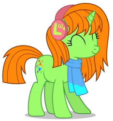 Size: 3864x4121 | Tagged: safe, artist:creedyboy124, derpibooru import, oc, oc:lola, unofficial characters only, pony, unicorn, clothes, earmuffs, eyes closed, female, image, png, scarf, simple background, smiling, solo, transparent background, vector, winter outfit