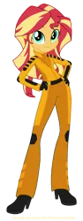 Size: 1024x2712 | Tagged: safe, color edit, derpibooru import, edit, sunset shimmer, equestria girls, clothes, colored, female, g4, gloves, hand on hip, image, looking at you, png, simple background, solo, spacesuit, transparent background, ultra galaxy mega monster battle, uniform
