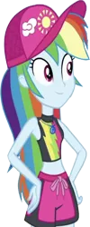 Size: 1004x2520 | Tagged: safe, derpibooru import, edit, edited screencap, editor:homersimpson1983, screencap, rainbow dash, human, equestria girls, background removed, bikini, cap, clothes, female, geode of super speed, hat, image, magical geodes, not a vector, png, simple background, solo, swimsuit, transparent background