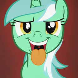 Size: 894x894 | Tagged: safe, ai content, derpibooru import, machine learning generated, prompter:duhdoores, lyra heartstrings, pony, unicorn, image, jpeg, licking, looking at you, mawshot, open mouth, open smile, smiling, solo, tongue out, uvula