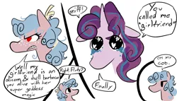 Size: 1893x1086 | Tagged: safe, artist:captainzigo, derpibooru import, cozy glow, princess flurry heart, alicorn, pegasus, pony, angry, bust, crying, duo, female, freckles, g4, heart, heart eyes, image, jpeg, lesbian, not starlight glimmer, red eyes, ship:cozyheart, shipping, text, wingding eyes