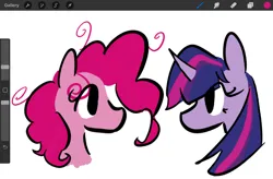 Size: 2048x1344 | Tagged: safe, artist:captainzigo, derpibooru import, pinkie pie, twilight sparkle, earth pony, pony, unicorn, bust, duo, g4, image, jpeg, looking at each other, looking at someone, simple background, unicorn twilight, white background