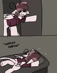 Size: 1400x1800 | Tagged: safe, artist:puppie, derpibooru import, oc, oc:raevyn, pegasus, bed, bedroom, crying, image, jpeg, sad, solo, tired, vent art