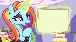 Size: 1280x720 | Tagged: safe, sassy saddles, pony, unicorn, canterlot boutique, female, image, jpeg, levitation, magic, mare, open mouth, paper, solo, telekinesis